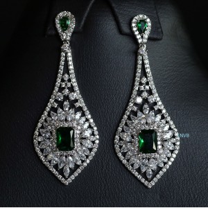 Platinum Plated Emerald | Ruby | Sapphire Earrings - Diamond Cut Original Swiss Cubic Zirconia
